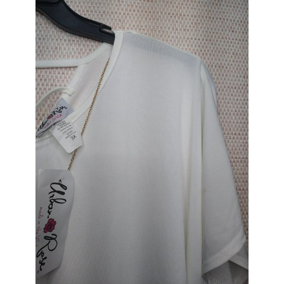 Round neck White Plus Size Blouse with criss cross back 2X-3X with necklace - Picture 6 of 7